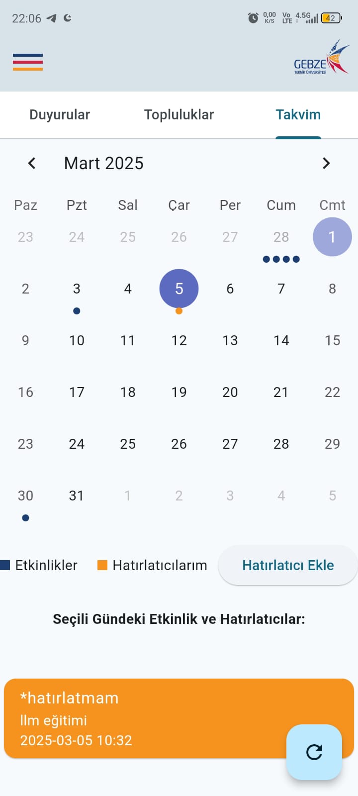 GTU Mobil Ders Programı